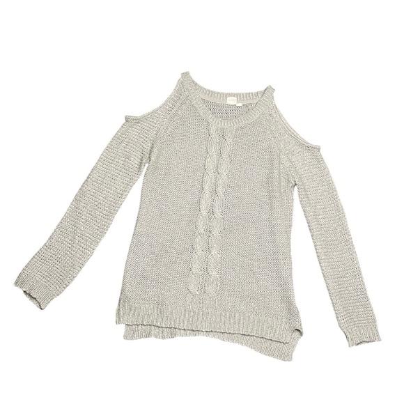 cloth by design Sweaters - Womens Gray Cut Out Shoulders Crew Neck Pullover Sweater cold shoulder